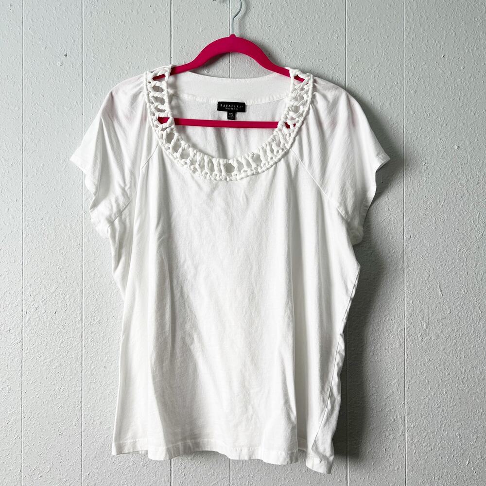 Rafaella Womens Top 2X Cotton Crochet Capsule Minimalist Career Casual Workwear
